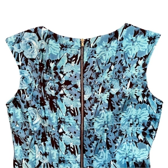 JULIÁN TAYLOR, NEW YORK, SLEEVELESS DRESS IN BLUE, CREAM & EGGPLANT. SIZE 6 - Picture 4 of 6